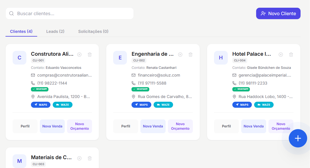 Clientes e CRM do ServiFlow
