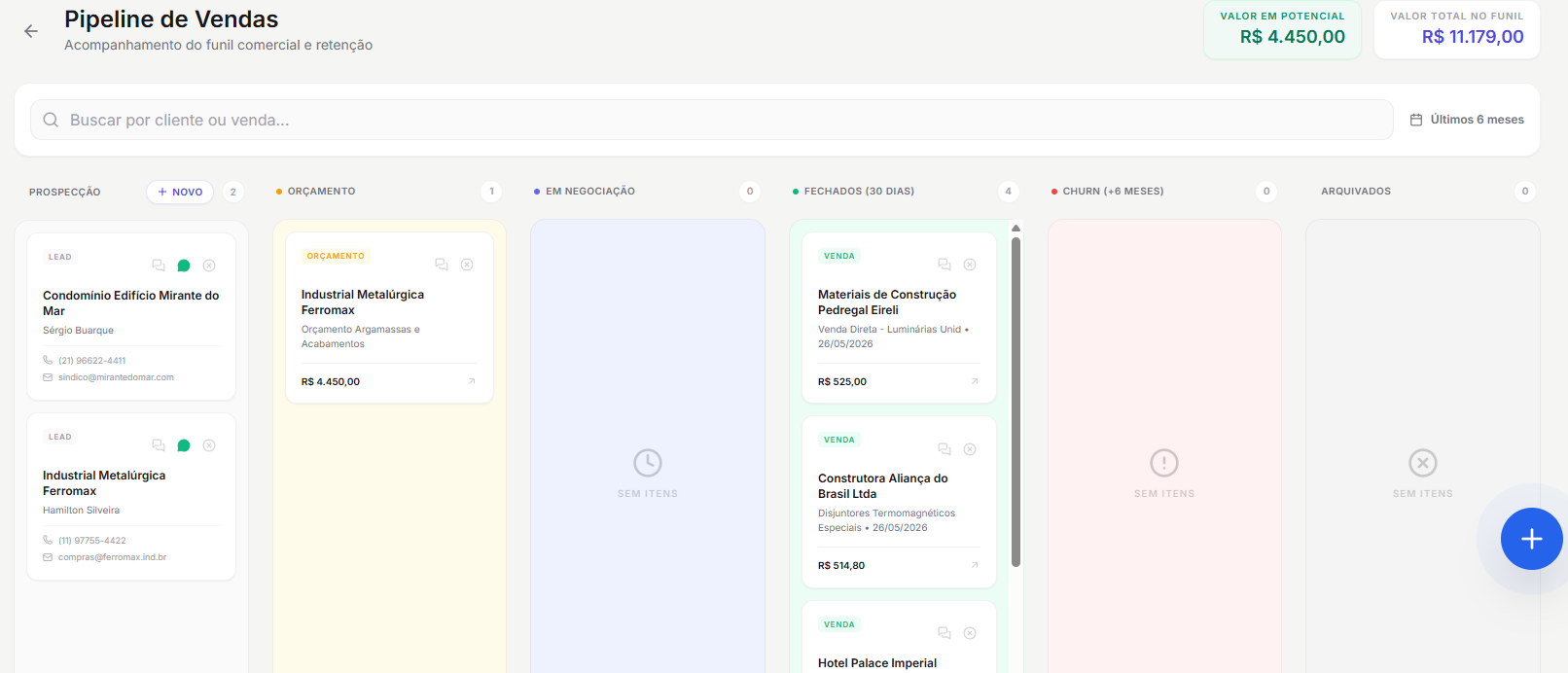 Pipeline Kanban do ServiFlow Vendas